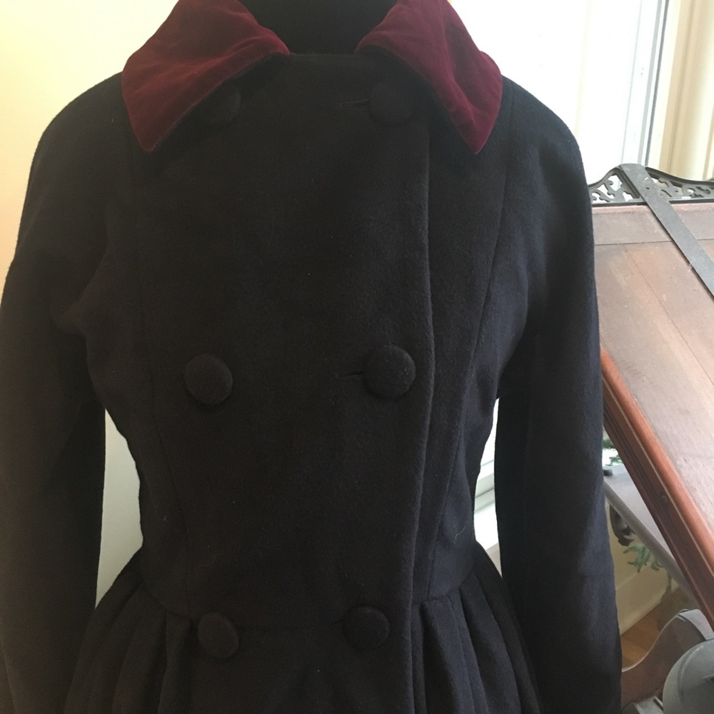 VINTAGE Carolyne Roehm for Sax 5th Avenue Navy Double Breasted Dress Coat - Picture 6 of 10